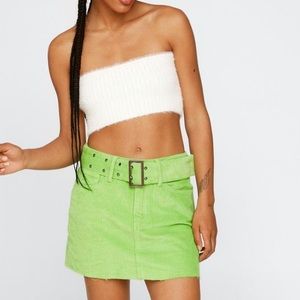 Nasty Gal Corduroy Mini Skirt  Lime Green with Chunky Belt